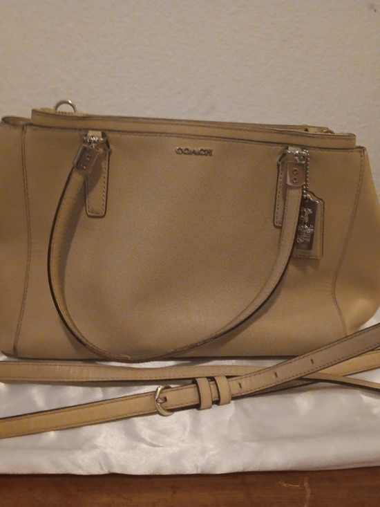 Coach Handbags - Coach Leather Shoulder Bag in Beige